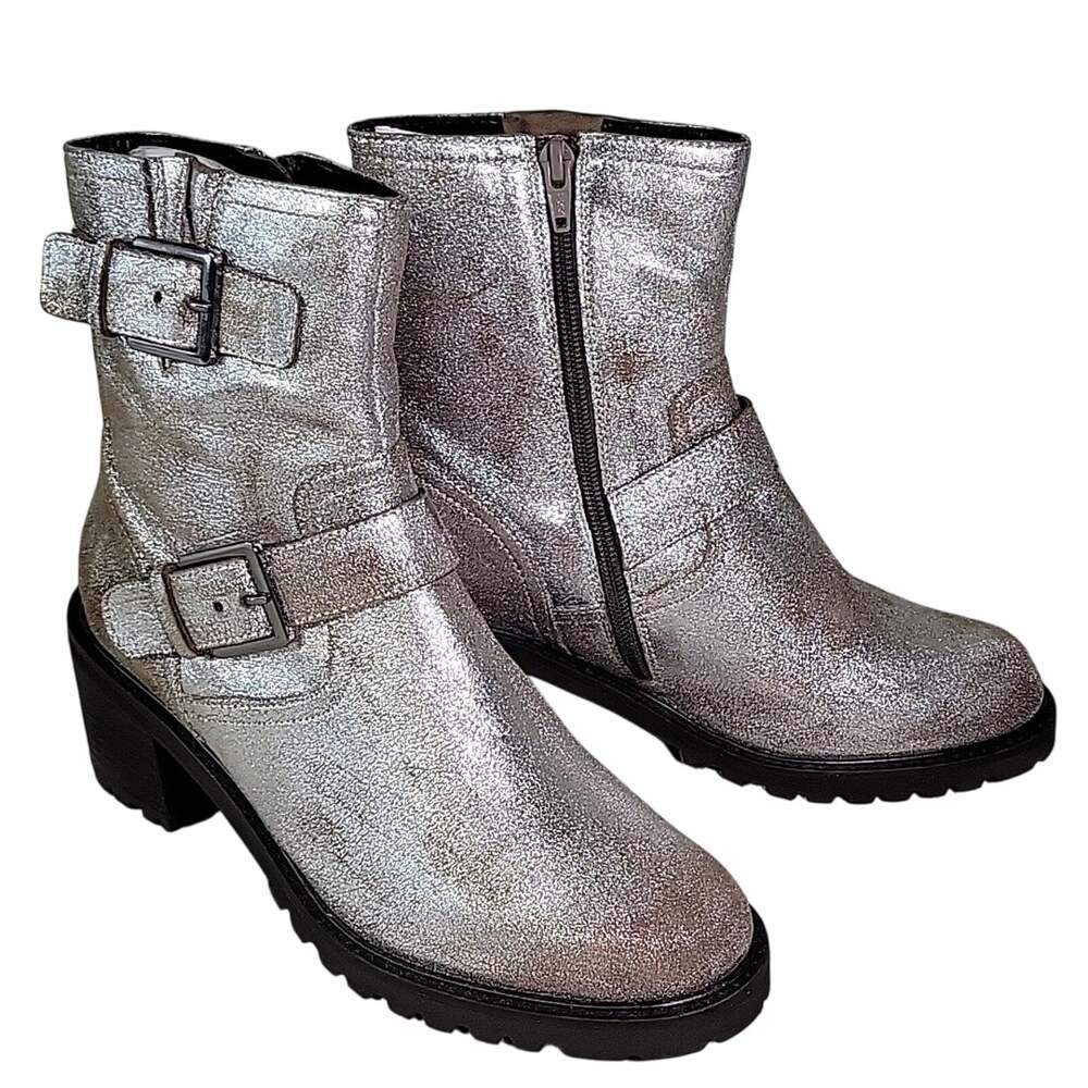 Seychelles Run Free Pewter Silver Combat Moto Boots Womens 7.5 NEW